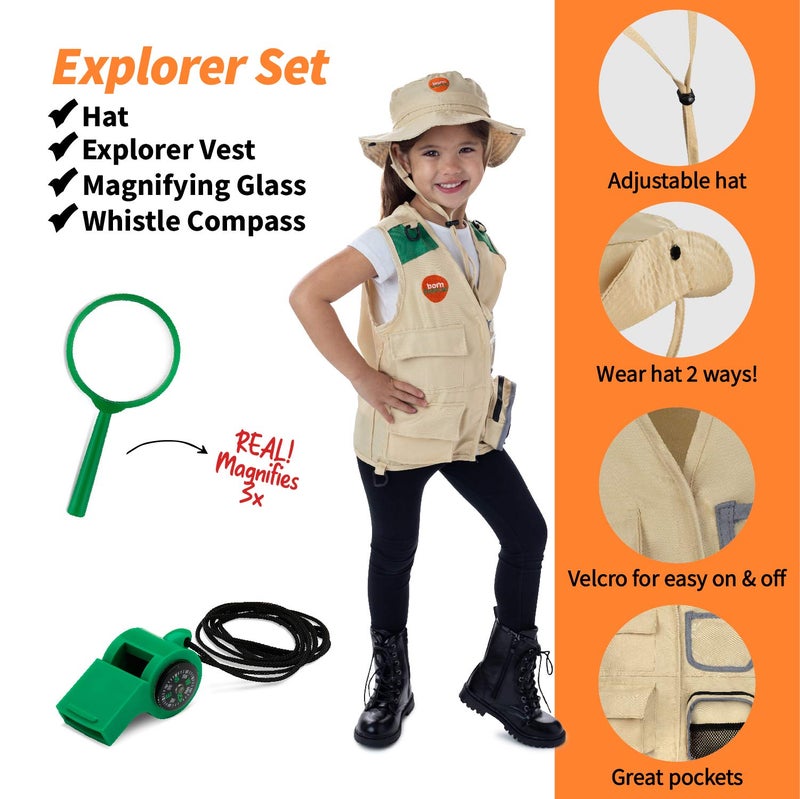 Born Toys Kids Costumes Set, 3-in-1 Dress Up & Pretend Play, Ages 3-7, Washable, Includes Scientist, Explorer, Gardening Accessories - Image 5